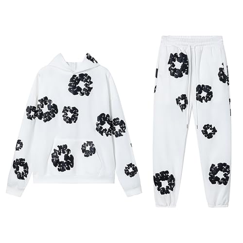 Jogginganzug Kinder Set Baggy Blumen D T Sportanzug Langarm Blumen Druck Lose Freizeitanzug Sport Outfit 2-Teiliges Kapuzenpullover und Jogginghose Unisex Jungen Mädchen Tracksuit Trainingsanzug von Generisch