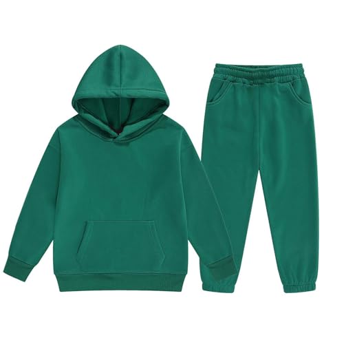 Jogginganzug Mädchen Jungen 2 Teiliges Einfarbig Trainingsanzug Sportanzug Kapuzenpullover Jogginghose Bekleidungsset Outfits Sets Sport Hoodie Jogging Anzug Freizeitanzug für Kinder 104 Grün von Generisch