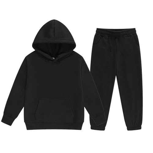 Jogginganzug Mädchen Jungen 2 Teiliges Einfarbig Trainingsanzug Sportanzug Kapuzenpullover Jogginghose Bekleidungsset Outfits Sets Sport Hoodie Jogging Anzug Freizeitanzug für Kinder 104 Schwarz von Generisch
