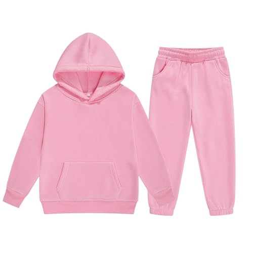 Jogginganzug Mädchen Jungen 2 Teiliges Einfarbig Trainingsanzug Sportanzug Kapuzenpullover Jogginghose Bekleidungsset Outfits Sets Sport Hoodie Jogging Anzug Freizeitanzug für Kinder 128 Rosa von Generisch