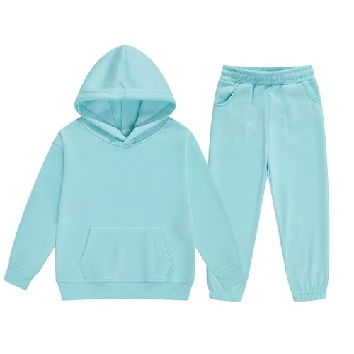Jogginganzug Mädchen Jungen 2 Teiliges Einfarbig Trainingsanzug Sportanzug Kapuzenpullover Jogginghose Bekleidungsset Outfits Sets Sport Hoodie Jogging Anzug Freizeitanzug für Kinder 140 Blau von Generisch