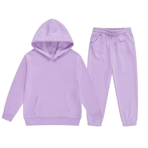 Jogginganzug Mädchen Jungen 2 Teiliges Einfarbig Trainingsanzug Sportanzug Kapuzenpullover Jogginghose Bekleidungsset Outfits Sets Sport Hoodie Jogging Anzug Freizeitanzug für Kinder 140 Lila von Generisch