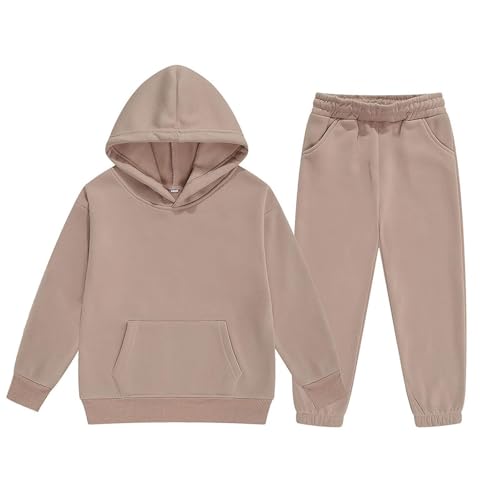 Jogginganzug Mädchen Jungen 2 Teiliges Einfarbig Trainingsanzug Sportanzug Kapuzenpullover Jogginghose Bekleidungsset Outfits Sets Sport Hoodie Jogging Anzug Freizeitanzug für Kinder 92 Beige von Generisch