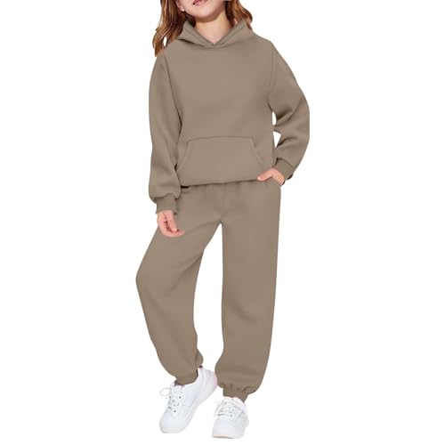 Jogginganzug Mädchen Set Trainingsanzug Kinder Lang Sportanzug 2 Teiliges Outfit Hoodie Solide Jogginghose Bekleidungsset Langarm Sportbekleidung Autumn Winter Tracksuit Girls 2-14 Jahre von Generisch