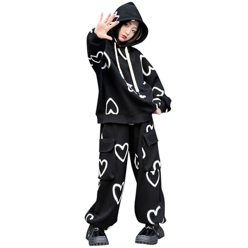 Jogginganzug Mädchen Sportanzug 2tlg Kapuzenpullover +Sporthose Freizeitanzug Outfit-Set mit Liebesdruck Trainingsanzug Kinder Übergröße Bequeme Lockere Modisch Freizeitanzug von Generisch