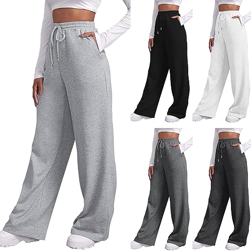 Jogginghose Damen Baggy Hosen Damen Bequeme Hose mit Taschen und Gummizug, einfarbiger Trainingsanzug, Joggpants Trainingshose Laufhose Leicht Luftig Freizeithose Fitnessstudio Joggen, High Waist von Generisch