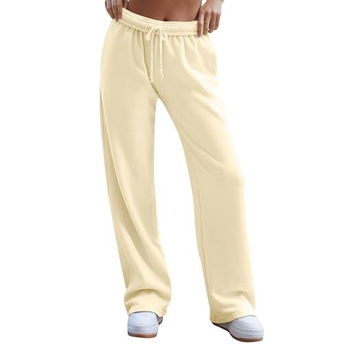 Jogginghose Damen Baggy Mittlere Taille Freizeithose Herbst/Winter Lockere Gerades Bein Sporthose Einfarbig Stretch Sweatpants Outdoor Laufhose Workout Traininghose Mit Kordelzug Und Taschen,S-3XL von Generisch