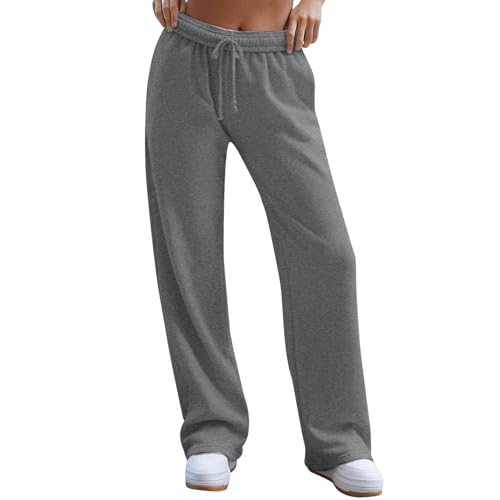 Jogginghose Damen Baggy Mittlere Taille Freizeithose Herbst/Winter Lockere Gerades Bein Sporthose Einfarbig Stretch Sweatpants Outdoor Laufhose Workout Traininghose Mit Kordelzug Und Taschen,S-3XL von Generisch