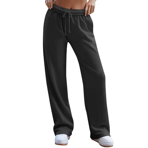 Jogginghose Damen Baggy Mittlere Taille Freizeithose Herbst/Winter Lockere Gerades Bein Sporthose Einfarbig Stretch Sweatpants Outdoor Laufhose Workout Traininghose Mit Kordelzug Und Taschen,S-3XL von Generisch