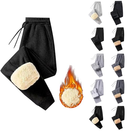 Jogginghose Damen Baggy Sporthose Fleece Gefüttert Laufhose Winter Warme Sweatpants Elastische High Waist Trainingshose Bequem Thermo Fitnesshose Lang Ergonomischer Freizeithose mit Tunnelzug von Generisch