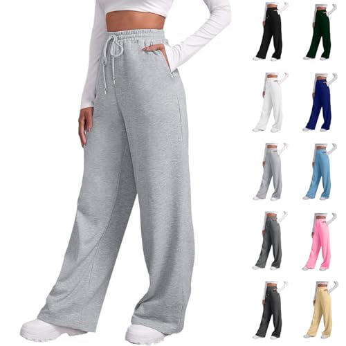 Jogginghose Damen Baggy Weite Bein Sporthose Locker High Waist Baumwolle Jogginghosen mit Taschen und Tunnelzug Bequeme Weich Trainingshose Leicht Stretch Sweatpants Freizeithose für Mädchen Yogahose von Generisch