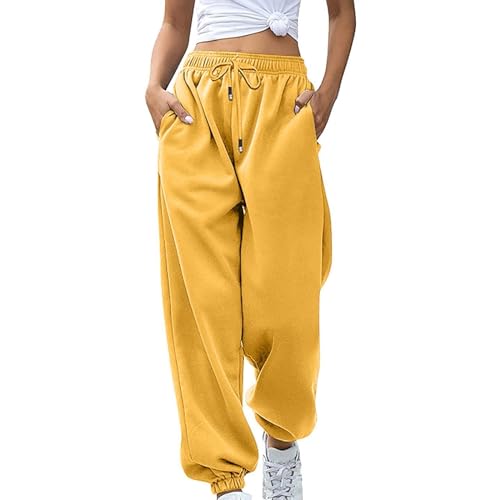 Jogginghose Damen Baumwolle Sporthose Lang Trainingshose Yogahose Frauen High Waist Freizeithose Slim Fit Sweathose Kordelzug Jogger mit Taschen Jogginghose Damen Extra Lang Sweathose Damen Blau von Generisch