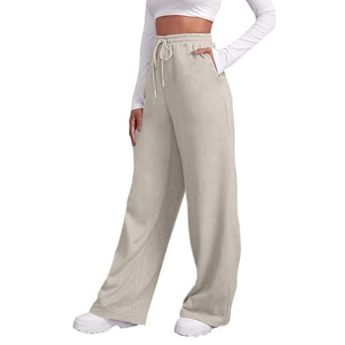 Jogginghose Damen High Waist Hosen Damen Bequeme Hose Trainingshose Sweatpants einfarbiger Trainingsanzug, Joggpants Laufhose Leicht Luftig Freizeithose Fitnessstudio Joggen Baggy Taschen Gummizug von Generisch