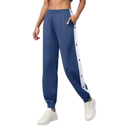 Jogginghose Damen Lang Seitlich zu öffnen Knopfleiste Trainingshose, Sporthose Button Fitness Sweathose mit Seitlicher Taschen, Freizeithose Persönlichkeit Seitenschnalle Split Basketball Hose von Generisch