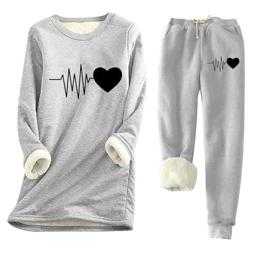 Jogginghose Grau Damen Hosenanzug Damen Trainingsanzug Warm Winter Hausanzug Baumwolle Herbst Outfit Freizeitanzug Loungewear Set Zweiteiler Sport Winterjacke Lounge Sportanzug Jogginganzug Mädchen,M von Generisch