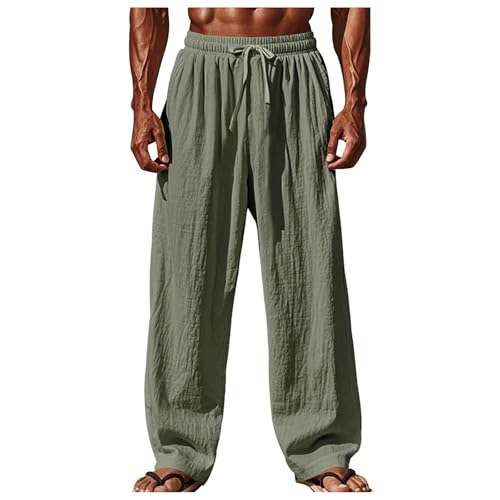 Jogginghose Herren Baggy Baumwolle und Leinen Sweatpants Men Atmungsaktiv Breite Hosen Elastische Taille Sporthose Große Größe Einfarbig Relaxing Hose Trackpants Mode Streetwear Freizeit Jogging Hose von Generisch