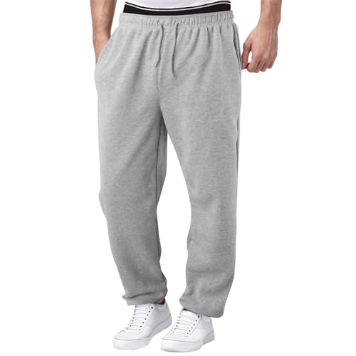 Jogginghose Herren Baggy Jogger Elastischer Bund Jogginghosen Taschen Sporthose Lang Gym Freizeithose Casual Sweatpants Weite Jogging Hose Open Leg Pants Breite, Silber, M von Generisch