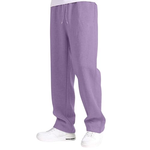 Jogginghose Herren Baggy Sweatpants Breite Baumwolle Jogging Hose Elastische Taille Weites Bein Sporthose Lang Sweat Pants Jogger Open Leg Haushose Hose Track Pants mit Taschen (2-Purple, XXXL) von Generisch