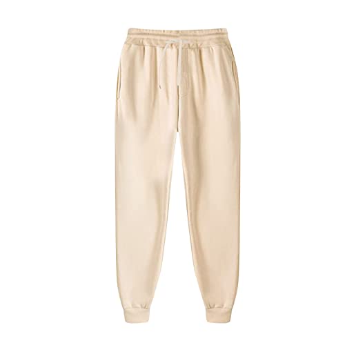 Jogginghose Herren Baumwolle Elastische Taille Sweatpants Jogger Loose Fit Trainingshose Outdoorhose Klassische Männer Streetwear Mit Taschen Relaxing Hose Beige XXL von Generisch