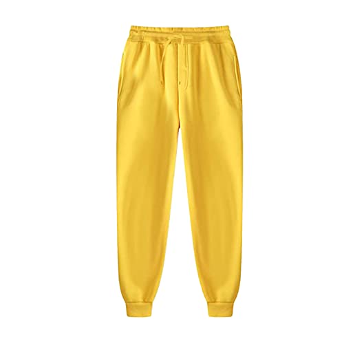 Jogginghose Herren Baumwolle Hoher Taile Relaxing Hose Plus Size Mode Sweathose Casual Und Fitness Trainingshose Sporthose Männer Streetwear Mit Taschen Gelb XXL von Generisch