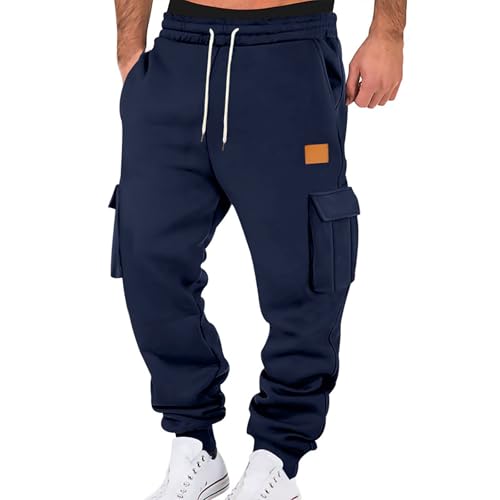 Jogginghose Herren Classico Trainingshose Baumwolle Cargohose Baggy Sporthosen Lang Jogging Hose Sweathosen Elastische Pants Taille Mit Kordelzug Taschen Freizeithose Winter Sweat Pants von Generisch