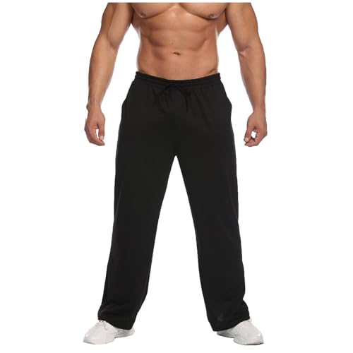 Jogginghose Herren Fitness Sweat Hosen Elastischer Bund Mit Kordelzug Warme Casual Tommy Winter Sportkleidung Mit Taschen, Baumwolle Jogginghose Herren, Jogginghose Herren warm, 4XL, Schwarz von Generisch