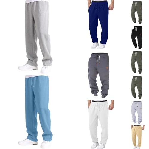 Jogginghose Herren Lang Baggy Sweatpants Breite Baumwolle Sporthose Graue Elastische Taille Jogging Hose Open Leg Jogger Winter Warme Männer Sweathose Mit Taschen von Generisch