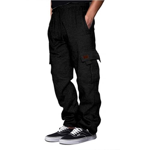 Jogginghose Herren Lang Baggy Sweatpants Breite Baumwolle Sporthose Graue Elastische Taille Jogging Hose Open Leg Jogger Winter Warme Männer Sweathose mit Taschen Regular Fit von Generisch