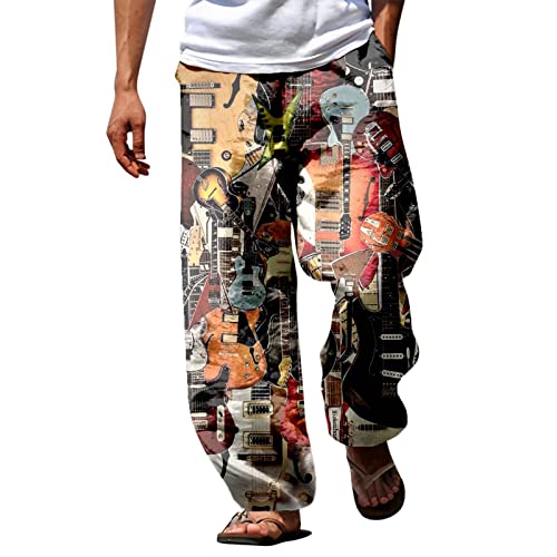 Jogginghose Herren Lang Breite Baggy Sweatpants Baumwolle Trackpants Elastische Taille Graue Weisse Leinenhose Herren Leichte Hosen Herren Sommer Herren Sommerhose Lang Leicht von Generisch