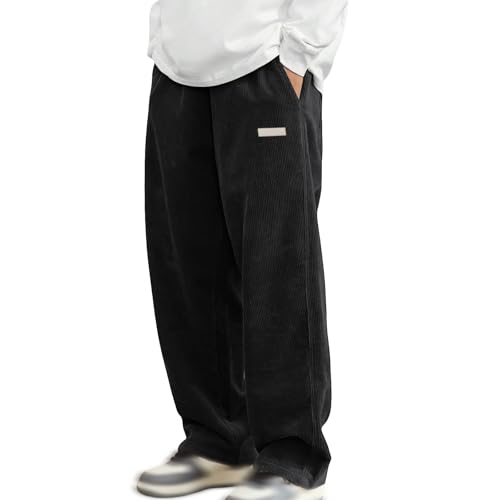 Jogginghose Herren Lang Freizeithose Cordhose Herren Elastische Taille Cord Hose mit Taschen Sporthose Männer Lang Weites Bein Wanderhose Outdoor Hosen Loose Fit Baggy Hose Corduroy Hosen von Generisch