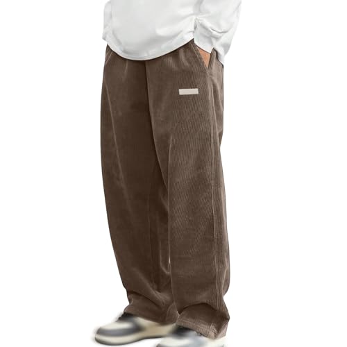Jogginghose Herren Lang Freizeithose Cordhose Herren Elastische Taille Cord Hose mit Taschen Sporthose Männer Lang Weites Bein Wanderhose Outdoor Hosen Loose Fit Baggy Hose Corduroy Hosen von Generisch