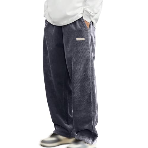 Jogginghose Herren Lang Freizeithose Cordhose Herren Elastische Taille Cord Hose mit Taschen Sporthose Männer Lang Weites Bein Wanderhose Outdoor Hosen Loose Fit Baggy Hose Corduroy Hosen von Generisch
