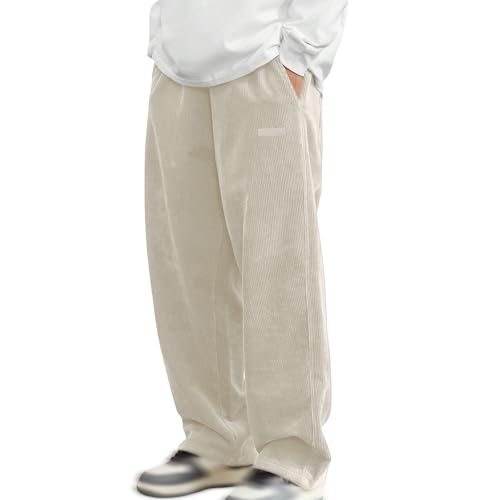 Jogginghose Herren Lang Freizeithose Cordhose Herren Elastische Taille Cord Hose mit Taschen Sporthose Männer Lang Weites Bein Wanderhose Outdoor Hosen Loose Fit Baggy Hose Corduroy Hosen von Generisch