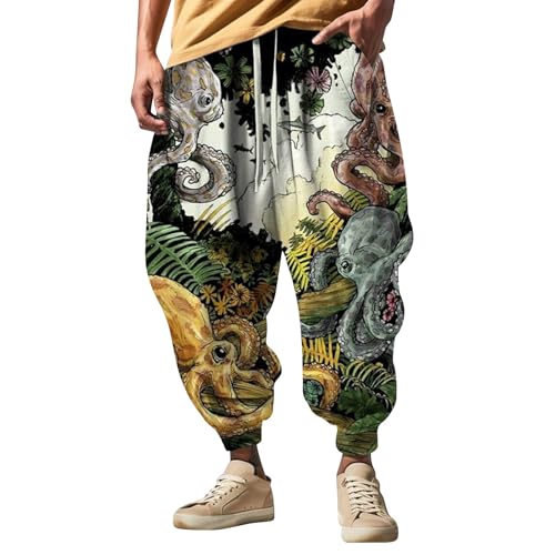 Jogginghose Herren Mit 3D Druck, Trainingshose Herren Lang Weites Bein, Hip Hop Hose Loose Fit Freizeithose Stretch Herrenhose Winter Fitnesshose Weich Sweatpants Bequeme Schnürhose von Generisch