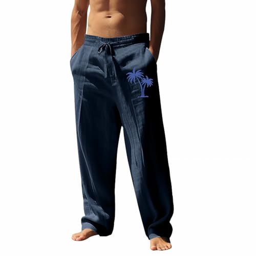 Jogginghose Herren Weites Bein Muster Pyjamahose Bunt Zuhause mit Gummizug Atmungsaktiv Stoffhose Männer Sporthose Casual Einfarbig Sommerhose Loose Freizeithose Stoffhose Herren Sommer von Generisch