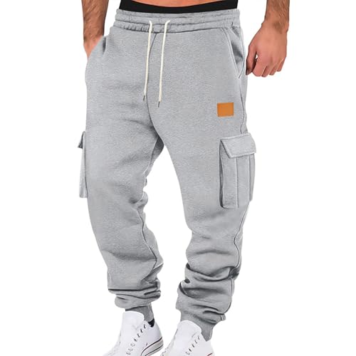 Jogginghose Herren Winter Hosen Einfarbig Relaxed-Fit Sweathose Jogginghosen Aestethic Sweatpants Elastische Taille Freizeithosen Outdoorhose Baggy Cargohosen mit Kordelzug und Taschen Streetwear von Generisch