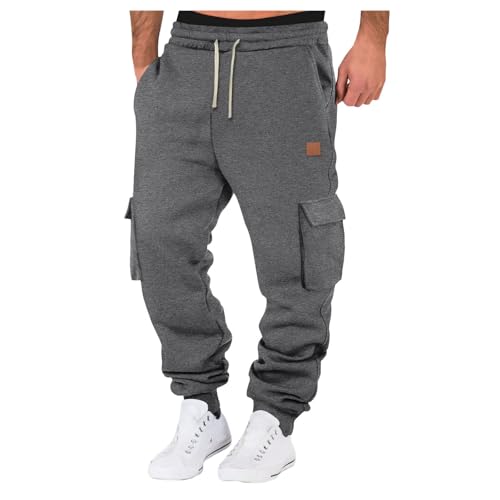Jogginghose Herren Winter Hosen Einfarbig Relaxed-Fit Sweathose Jogginghosen Aestethic Sweatpants Elastische Taille Freizeithosen Outdoorhose Baggy Cargohosen mit Kordelzug und Taschen Streetwear von Generisch