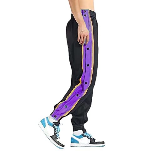 Jogginghose Herren mit Seitlicher Knopfleiste Lang Trainingshose Elastischer Bund Sweatshose mit Taschen Sporthose Freizeithose öffnen Persönlichkeit Seitenschnalle Split Hose Jogger Trekkinghose von Generisch