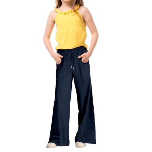 Jogginghose Mädchen Weites Bein Sporthose Elastische Bund Geradebein Trainingshose Lässig Baggy Jogginghose Kinder Loose Sweatpants mit Taschen Einfarbig Sport Outdoor Freizeithose 4-14 Jahre von Generisch