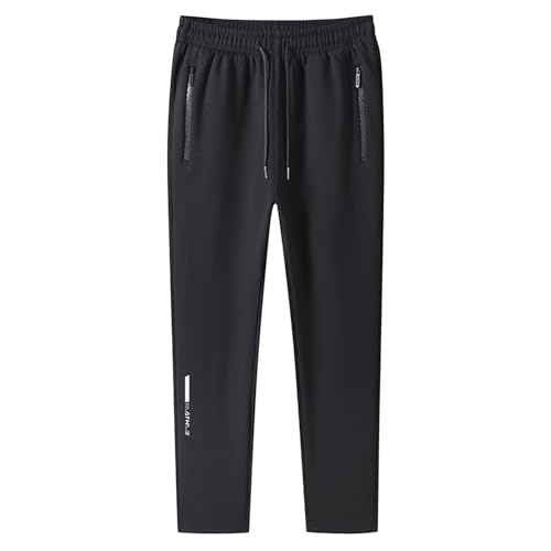 Jogginghose für Damen Elastische Bund Baumwolle Sweathose Große Größe Lockere Geradem Schnitt Freizeithose Sommer Outdoor Leicht Trainingshose mit Reißverschlusstaschen Relaxing Hose (Black, XXL) von Generisch