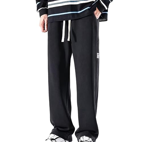 Jogginghose für Herren, weites Bein, weite Beine, lässig, gerades Bein, gemütlich, athletisch, lockere Passform, elastisch, offene Unterseite, Trainingshose mit Taschen, weite Beine, weiche von Generisch
