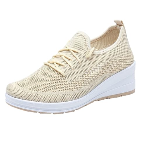 Joggingschuhe Orthopädische Frühlings Und Neuer Bequemer Und Leichter Atmungsaktiver Laufschuh Aus Gewebtem Mesh Keilabsatz Schuhe Damen Schwarz Chunky Sneaker Damen (Khaki,36) von Generisch