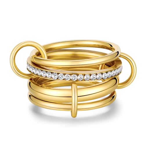 Generisch Joo&Rind Stapelbar Ringe Damen Gold Anlaufbeständiger Edelstahl Gold Linked Ring Stapelringe Modisches Schmuck für den Alltag oder besondere Anlässe (17.25 (54.5)) von Generisch