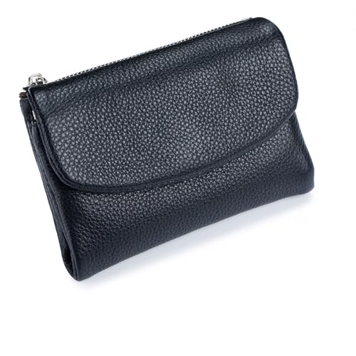 Joyfullygo Geldbörse, Joyfullygo Unisex Pebble Leder Geldbörse Münzkartenbörse mit Kreditkartenhalter, Münzfach & Bargeldfächern, Schwarz , 5.3*1.2*3.9 inches, Casual von Generisch