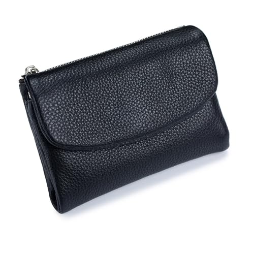 Joyfullygo Geldbörse Unisex Pebble Leder Geldbörse 13,5 cm Kurz Echtes Leder Münzkartenhalter Münzhalter & Bargeldfächer, Schwarz , Einheitsgröße, Klassisch von Generisch