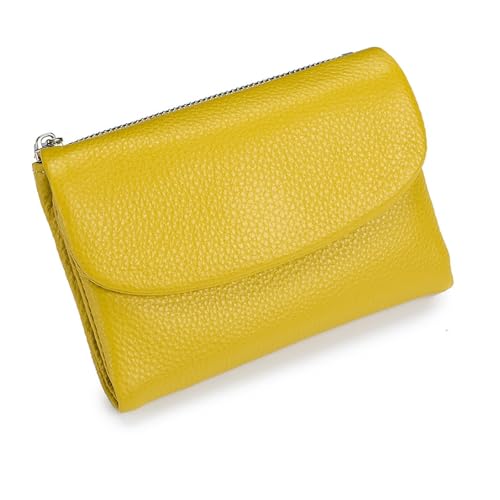 Joyfullygo Geldbörse Unisex Pebble Leder Geldbörse 13,5 cm Kurz Echtes Leder Münzkartenhalter Münzhalter & Bargeldfächer, gelb, Einheitsgröße, Klassisch von Generisch