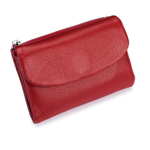 Joyfullygo Geldbörse Unisex Pebble Leder Geldbörse 13,5 cm Kurz Echtes Leder Münzkartenhalter Münzhalter & Bargeldfächer, rot, Einheitsgröße, Klassisch von Generisch