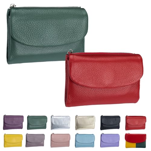 Joyfullygo Geldbörse Unisex Pebble Leder Geldbörse mit Kreditkartenhalter Münzhalter Weich Tragbar Unisex Clutch Taschen, Grün und Rot, Joyfullygo Wallet, Modern von Generisch