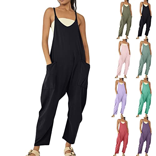 Jumpsuit Damen Elegant Festlich Latzhose Damen Arbeitshose Sommer Lose Overall Romper Damen Einteiler Ärmelloser Latzhosen mit Große Taschen Casual Overall Sexy Hosenanzug Gartenhose Playsuit von Generisch