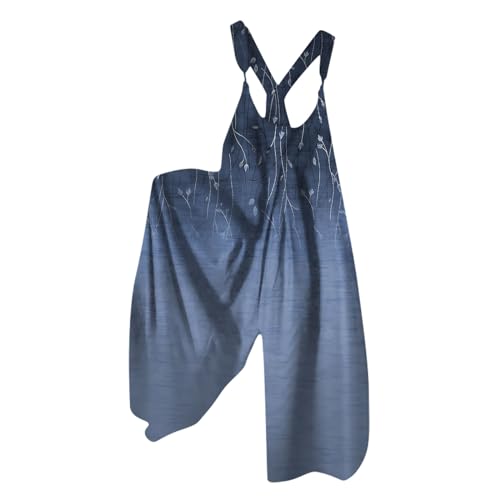 Jumpsuit Damen Elegant Sommer Hosenanzug Bunte Gedruckt Modische Breite Bein Hosen Overalls Band Leopardenmuster (Blue, XXL) von Generisch